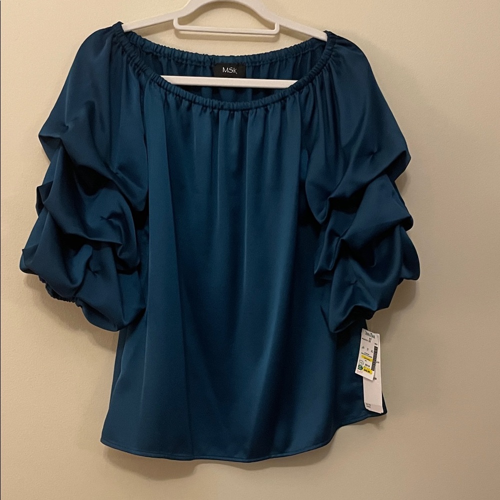 MSK Women's Teal Ruffle Sleeve Blouse